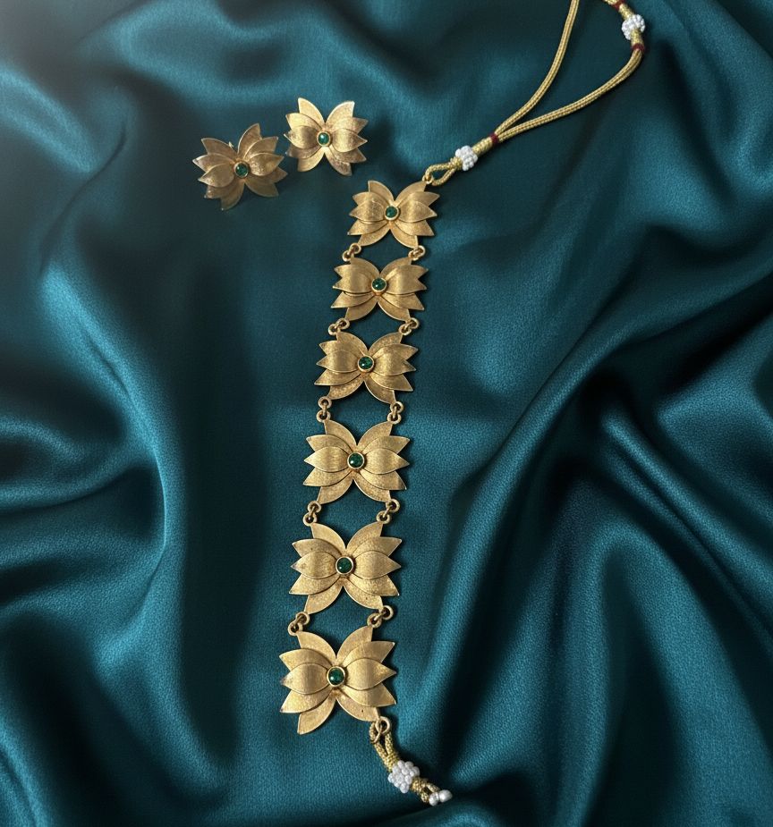 Lotus green pendents necklace